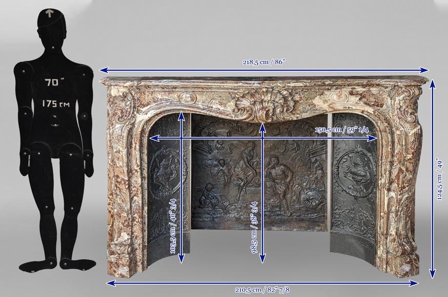 Exceptional Louis XV style fireplace in Rouge Royal marble with an asymmetrical shell-21