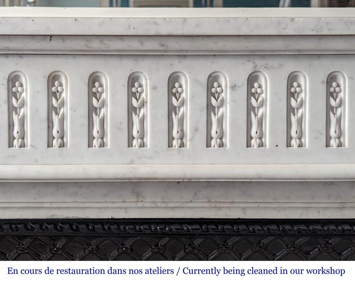 Louis XVI style curved Carrara marble mantel with floral rudenture-1