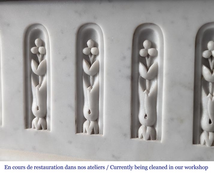 Louis XVI style curved Carrara marble mantel with floral rudenture-2