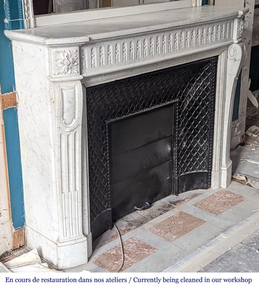 Louis XVI style curved Carrara marble mantel with floral rudenture-3