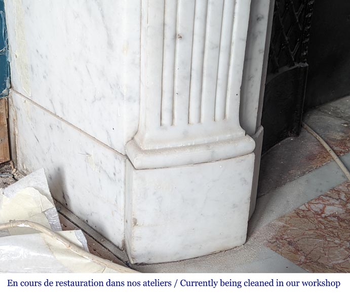 Louis XVI style curved Carrara marble mantel with floral rudenture-5
