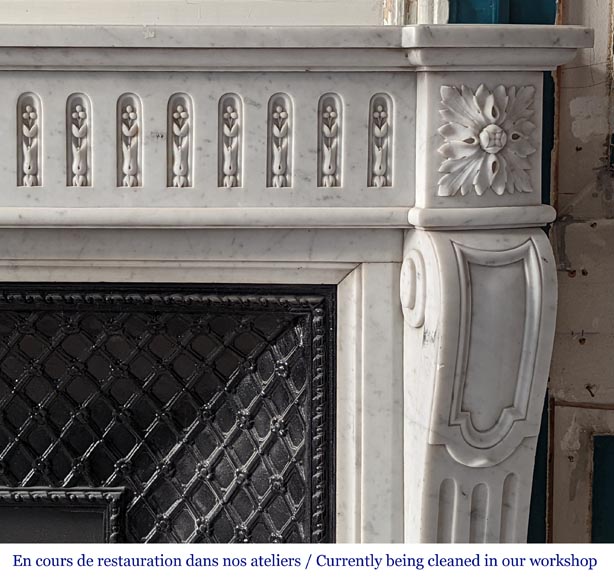 Louis XVI style curved Carrara marble mantel with floral rudenture-7