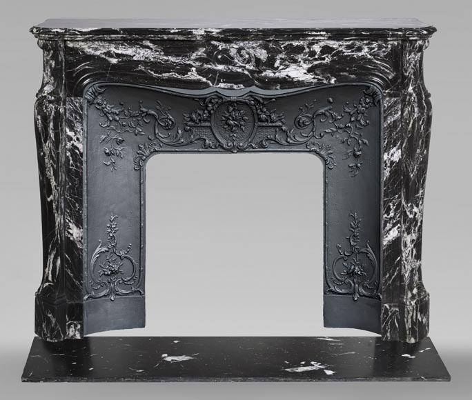 Louis XV style Pompadour mantel in black Marquina marble-0