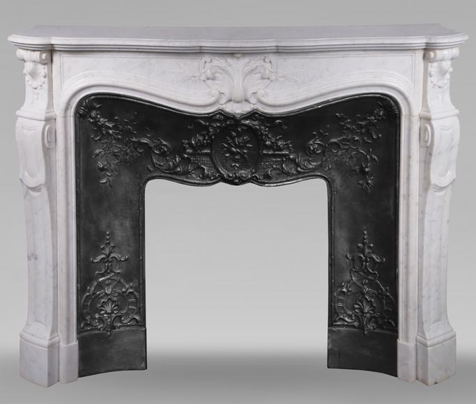 Louis XV style mantel with palmette motif, Carrara marble-0