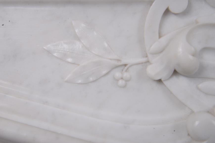 Louis XV style mantel with palmette motif, Carrara marble-3