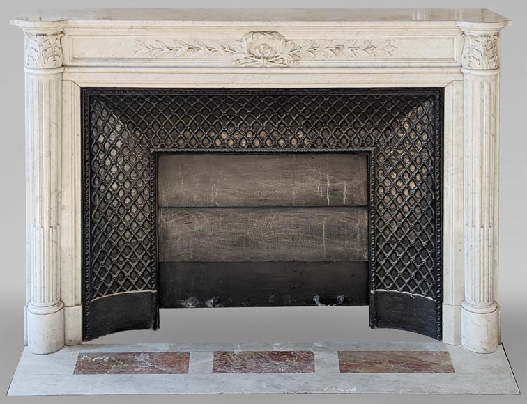 Louis XVI style mantel with half columns in Carrara marble-0