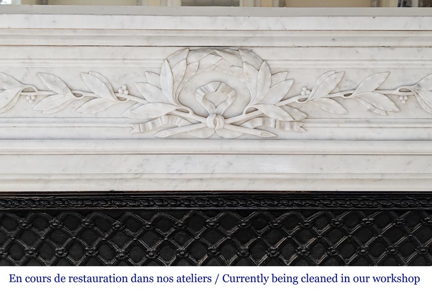 Louis XVI style mantel with half columns in Carrara marble-1