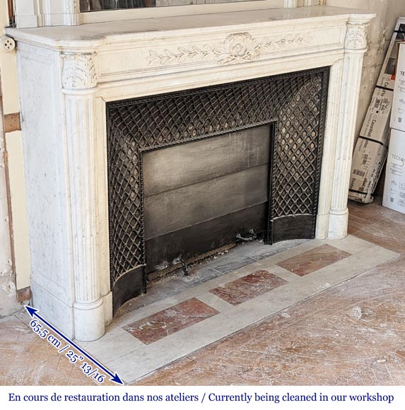 Louis XVI style mantel with half columns in Carrara marble-3