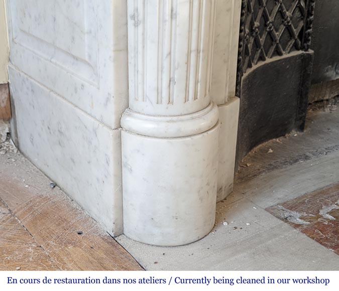 Louis XVI style mantel with half columns in Carrara marble-5
