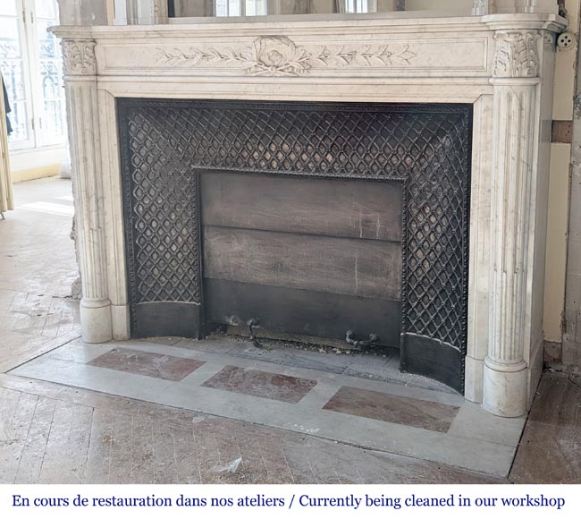 Louis XVI style mantel with half columns in Carrara marble-6