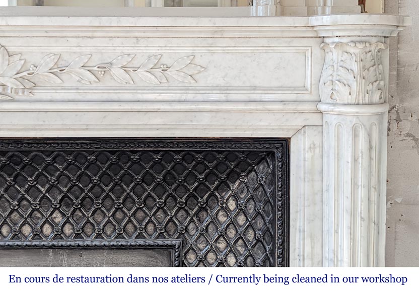 Louis XVI style mantel with half columns in Carrara marble-7