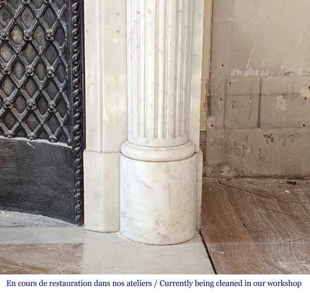 Louis XVI style mantel with half columns in Carrara marble-8