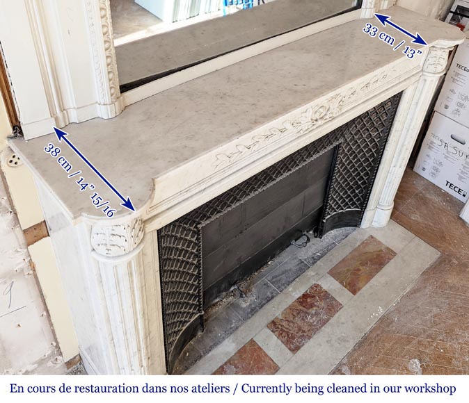 Louis XVI style mantel with half columns in Carrara marble-10