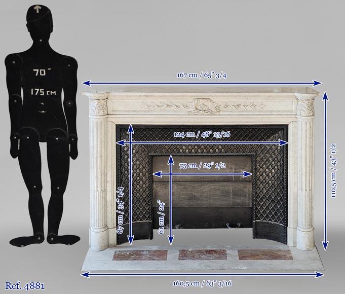 Louis XVI style mantel with half columns in Carrara marble-11