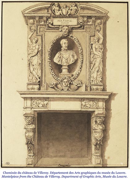 Renaissance walnut mantel with satyrs-1