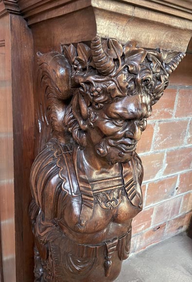 Renaissance walnut mantel with satyrs-6