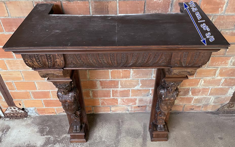 Renaissance walnut mantel with satyrs-12