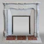 Antique Louis XV style mantel, Pompadour model, in Carrara marble
