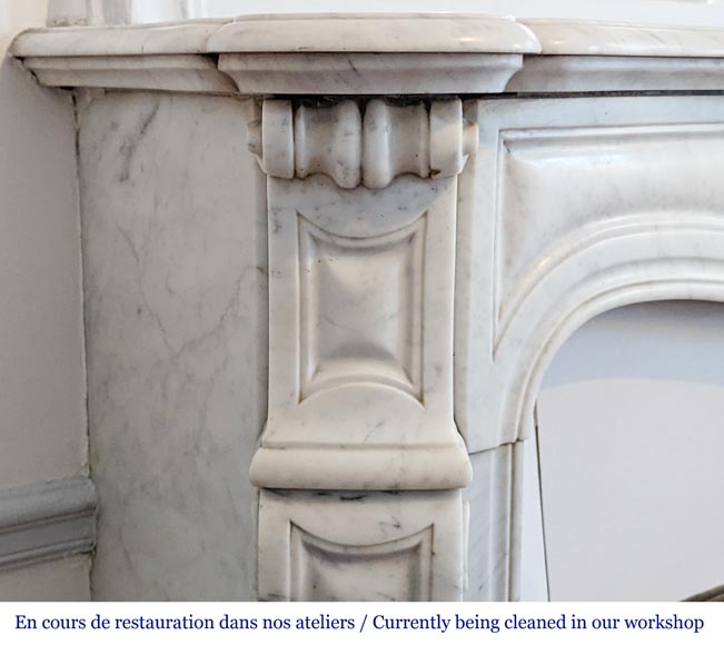 Antique Louis XV style mantel, Pompadour model, in Carrara marble-3