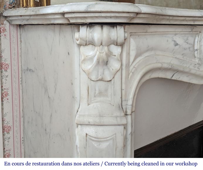 Louis XV style mantel with three shells in Carrara marble-4