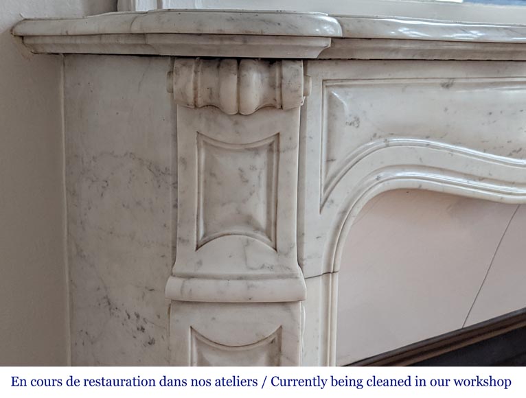 Antique Louis XV style mantel, Pompadour model, Carrara marble-3