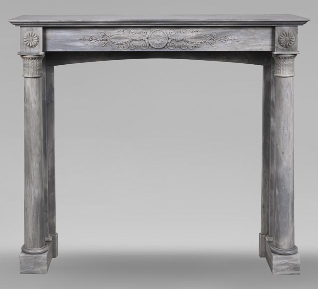 Restoration period mantel in light Turquin marble with detached columns and carved entablature-0