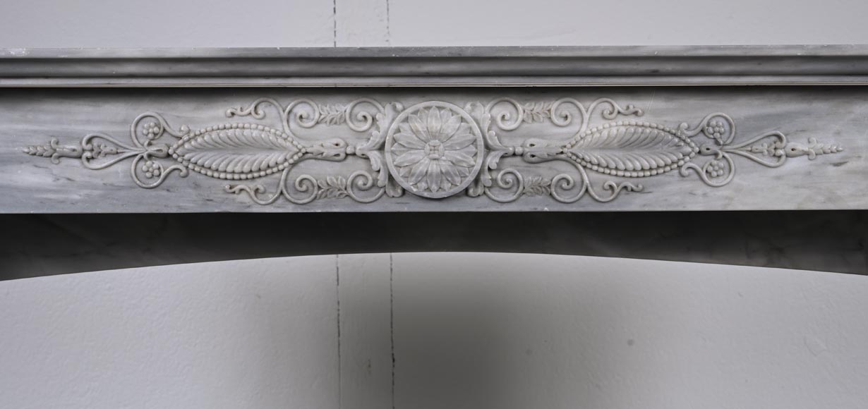 Restoration period mantel in light Turquin marble with detached columns and carved entablature-1