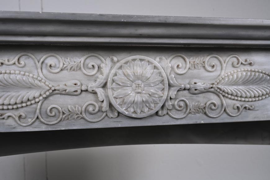 Restoration period mantel in light Turquin marble with detached columns and carved entablature-3