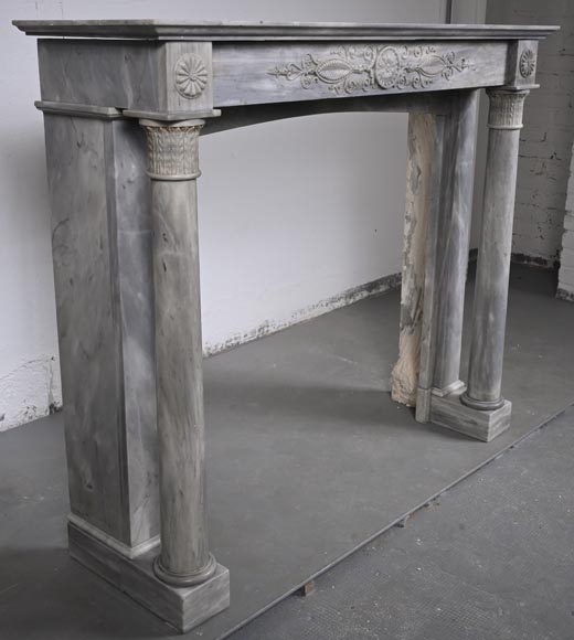 Restoration period mantel in light Turquin marble with detached columns and carved entablature-4