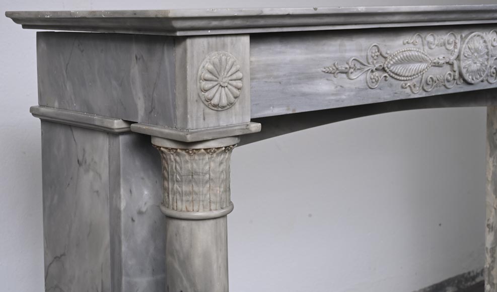 Restoration period mantel in light Turquin marble with detached columns and carved entablature-5