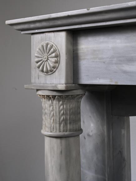 Restoration period mantel in light Turquin marble with detached columns and carved entablature-6