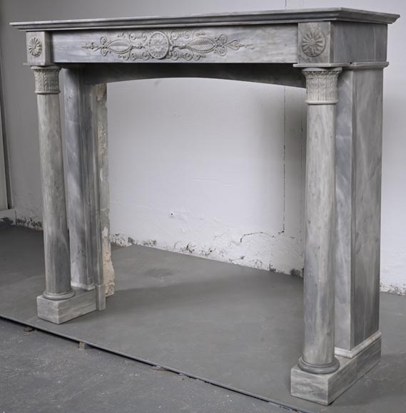 Restoration period mantel in light Turquin marble with detached columns and carved entablature-8