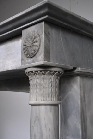 Restoration period mantel in light Turquin marble with detached columns and carved entablature-10