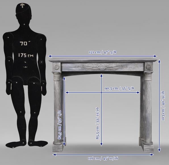 Restoration period mantel in light Turquin marble with detached columns and carved entablature-13