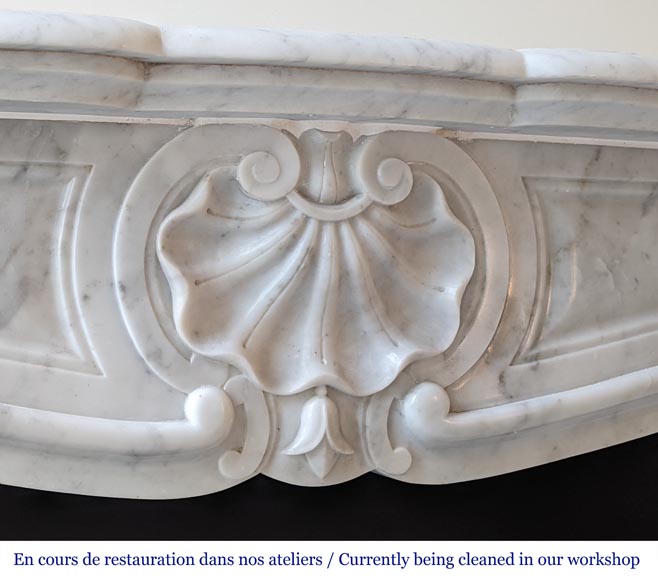 Louis XV style mantel with three shells in Carrara marble-2