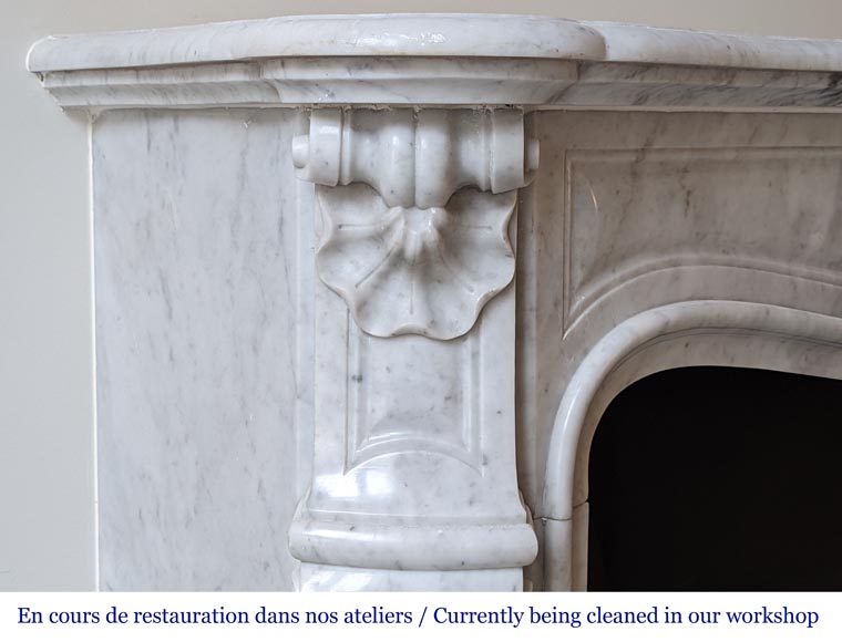 Louis XV style mantel with three shells in Carrara marble-4