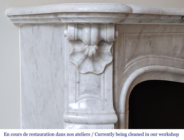 Louis XV style mantel with three shells in Carrara marble-4
