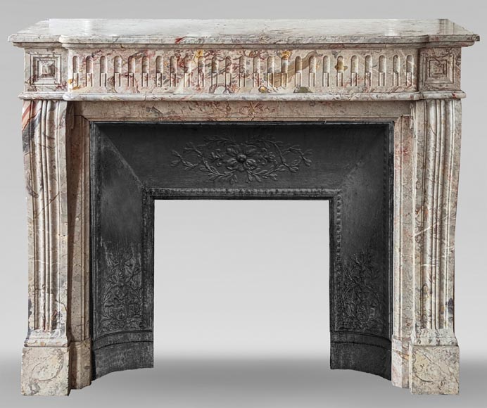 Louis XVI style mantel with rudendures carved in Sarancolin marble-0
