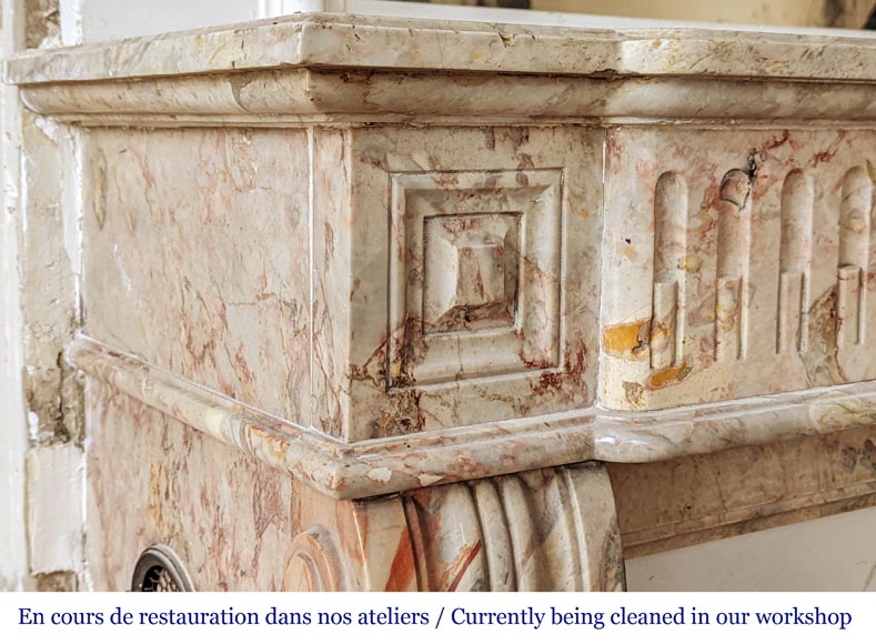 Louis XVI style mantel with rudendures carved in Sarancolin marble-3