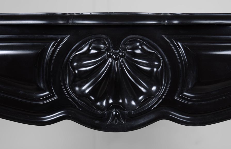 Louis XV style black marble mantel with carved shell-1