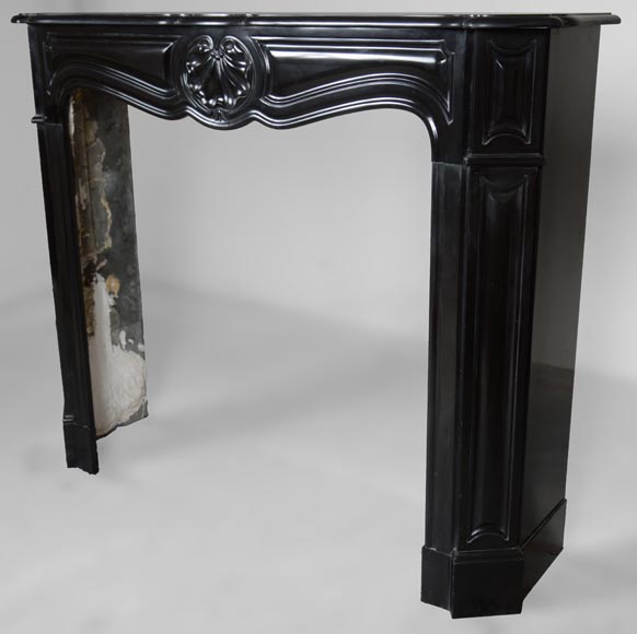 Louis XV style black marble mantel with carved shell-5