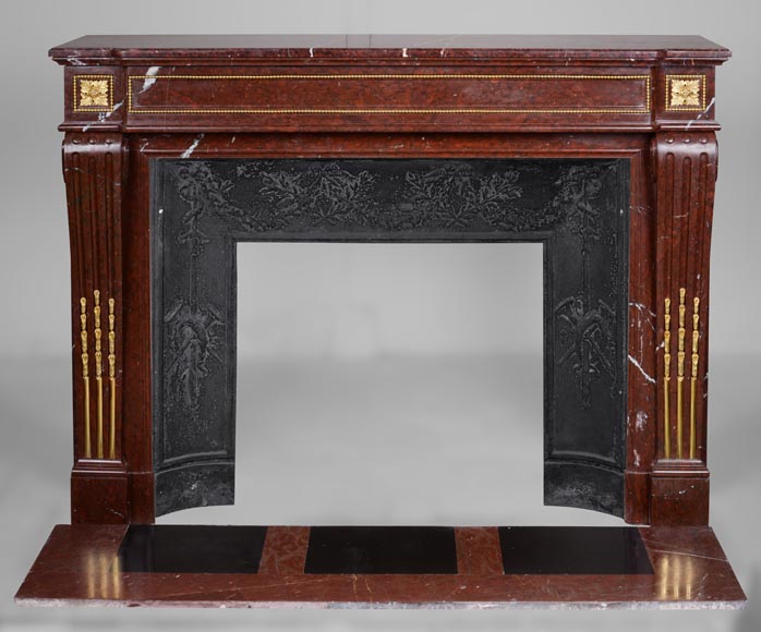 Louis XVI style fireplace in Griotte marble with gilded bronze-0