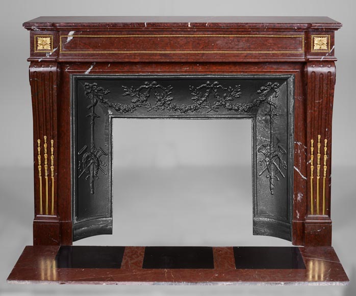 Louis XVI style fireplace in Griotte marble with gilded bronze-0