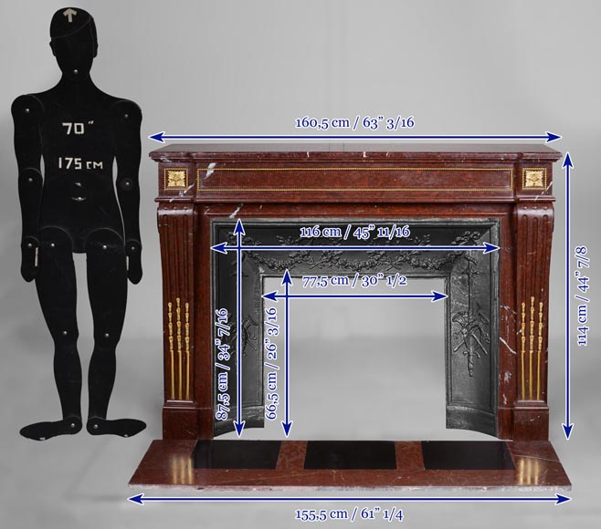 Louis XVI style fireplace in Griotte marble with gilded bronze-11