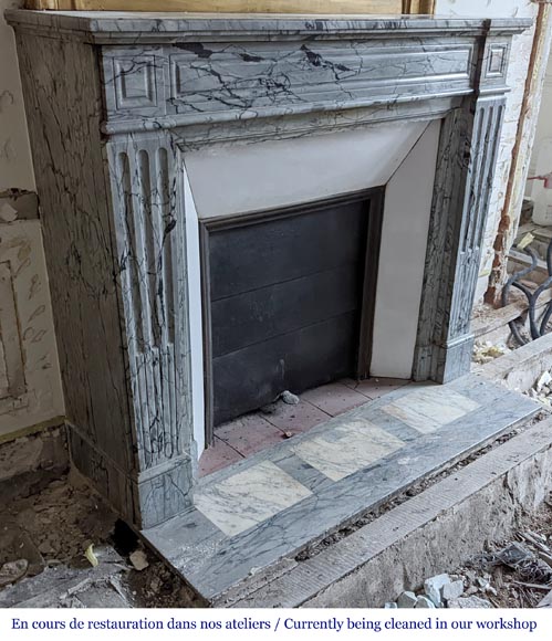 Small Louis XVI fireplace in Bleu Fleuri marble-2