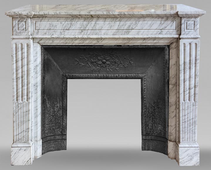 Small Louis XVI style mantel in veined Carrara marble-0