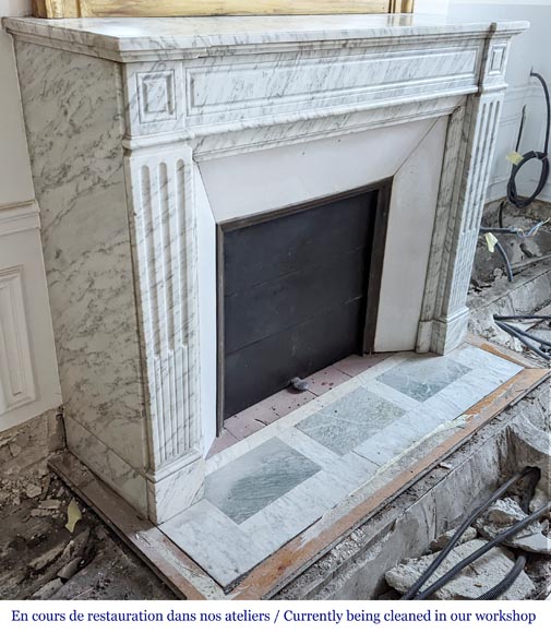Small Louis XVI style mantel in veined Carrara marble-2