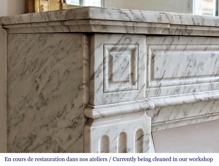 Small Louis XVI style mantel in veined Carrara marble-3