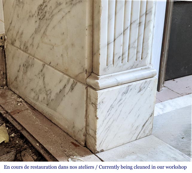 Small Louis XVI style mantel in veined Carrara marble-4