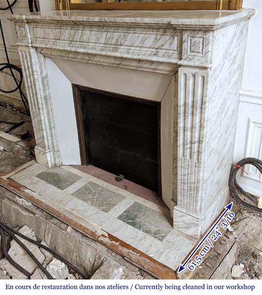Small Louis XVI style mantel in veined Carrara marble-5